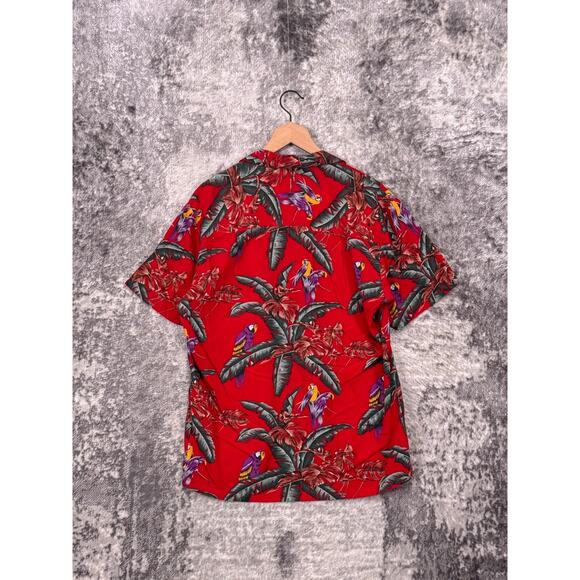 Paradise Found Hawaiian Shirt Small Mens Red Parrots Magnum PI Selleck Jungle - Picture 3 of 8